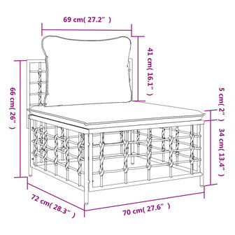 Tuinmiddenbank met donkergrijze kussens poly rattan 7