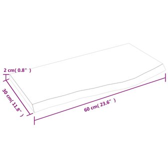 Wastafelblad 60x30x2 behandeld massief hout lichtbruin 6