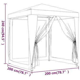 Partytent met 4 mesh zijwanden 2x2 m HDPE antracietkleurig 7