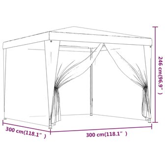 Partytent met 4 mesh zijwanden 3x3 m HDPE blauw 7