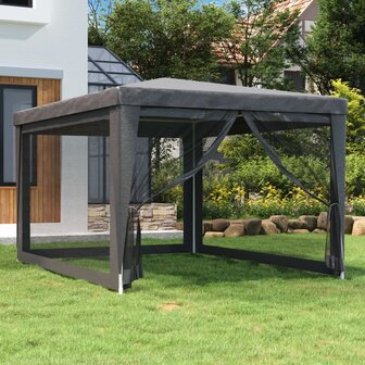 Partytent met 4 mesh zijwanden 3x4 m HDPE antracietkleurig 1