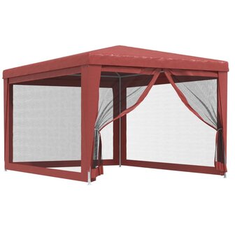Partytent met 4 mesh zijwanden 3x4 m HDPE rood 2