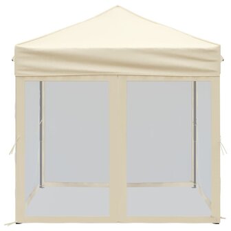Partytent inklapbaar met zijwanden 2x2 m cr&egrave;mekleurig 4