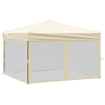 Partytent inklapbaar met zijwanden 3x3 m cr&egrave;mekleurig 2
