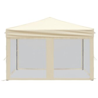 Partytent inklapbaar met zijwanden 3x3 m cr&egrave;mekleurig 4