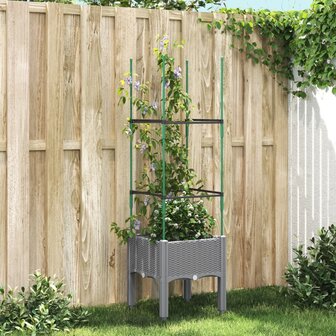 Plantenbak met latwerk 40x40x142,5 cm polypropeen lichtgrijs 1