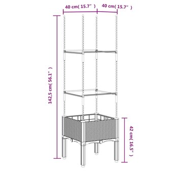 Plantenbak met latwerk 40x40x142,5 cm polypropeen wit 7