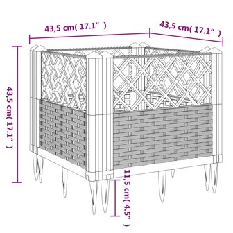 Plantenbak met pinnen 43,5x43,5x43,5 cm polypropeen wit 8