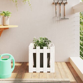Plantenbak met hekontwerp 40x40x40 cm massief grenenhout wit 1
