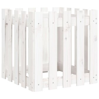 Plantenbak met hekontwerp 50x50x50 cm massief grenenhout wit 2