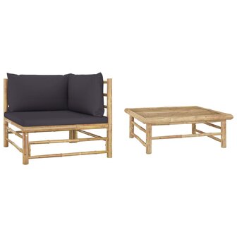 2-delige Loungeset met donkergrijze kussens bamboe 1