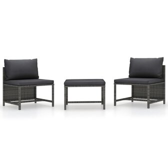 3-delige Loungeset met kussens poly rattan grijs 1