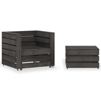 2-delige Loungeset pallet ge&iuml;mpregneerd grenenhout grijs 1