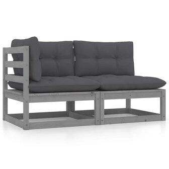 2-delige Loungeset met kussens massief grenenhout grijs 1
