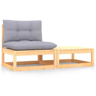 2-delige Loungeset met kussens massief grenenhout 1