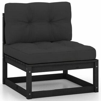 2-delige Loungeset met kussens massief grenenhout zwart 2