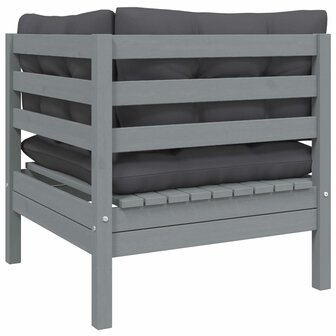 3-delige Loungeset met kussens massief grenenhout grijs 5