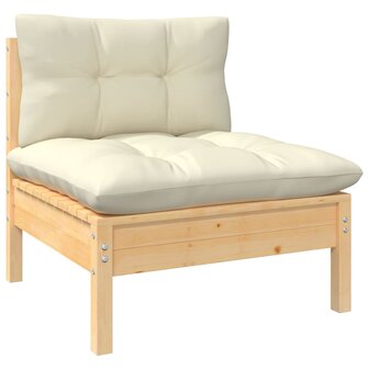 3-delige Loungeset met cr&egrave;mekleurige kussens massief grenenhout 2