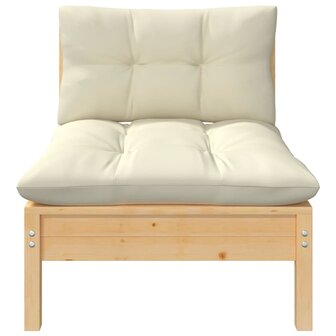 3-delige Loungeset met cr&egrave;mekleurige kussens massief grenenhout 3