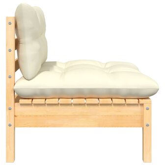 3-delige Loungeset met cr&egrave;mekleurige kussens massief grenenhout 4