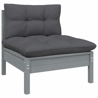 3-delige Loungeset met kussens massief grenenhout grijs 3