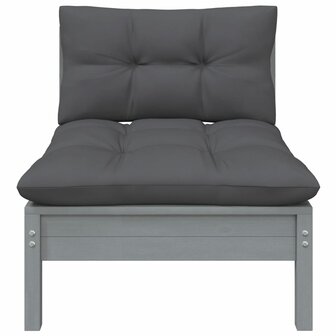 3-delige Loungeset met kussens massief grenenhout grijs 4