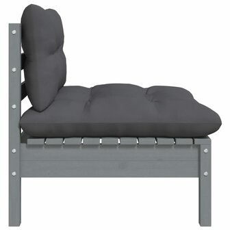 3-delige Loungeset met kussens massief grenenhout grijs 5