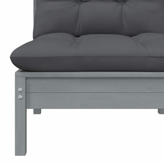 3-delige Loungeset met kussens massief grenenhout grijs 6
