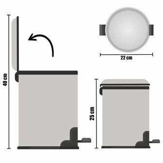 Pedaalemmer Zilverkleurig Roestvrij staal Plastic 3 L (6 Stuks) 3