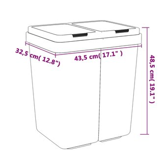 Dubbele vuilnisbak 2x25 L antracietkleurig 6