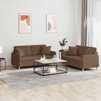 2-delige Loungeset met kussens stof bruin 1