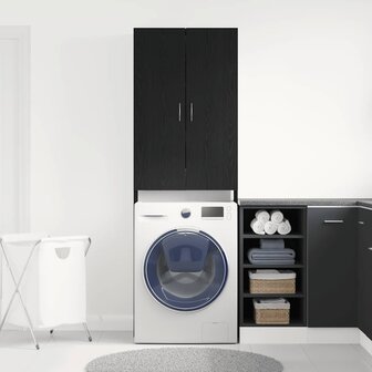 Wasmachinekast 64x25,5x190 cm zwart eikenkleur 3