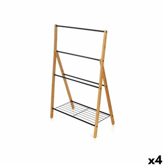 Losstaand handdoekenrek Kipit B7816 Zwart Metaal Bamboe 60 x 90 x 37 cm 4 Stuks 1