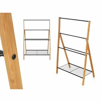 Losstaand handdoekenrek Kipit B7816 Zwart Metaal Bamboe 60 x 90 x 37 cm 4 Stuks 3