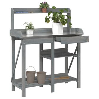 Oppotbank met schappen massief vurenhout grijs 1