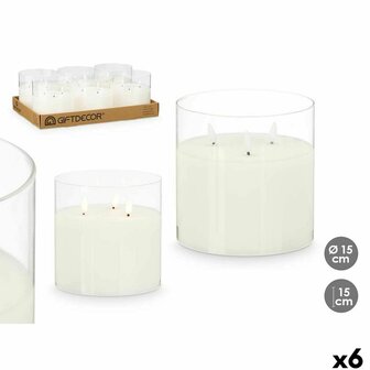 LED kaars GiftDecor Z23688 Wit Transparant 15 x 15 x 15 cm (6 Stuks) 1