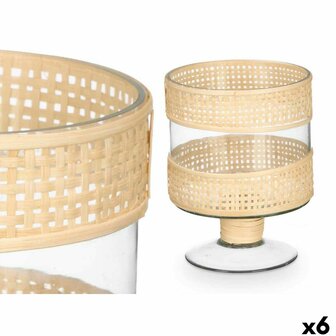 Kaarshouder GiftDecor SG-29685 Transparant Natuurlijk Glas Rotan 15 x 20 x 15 cm (6 Stuks) 1