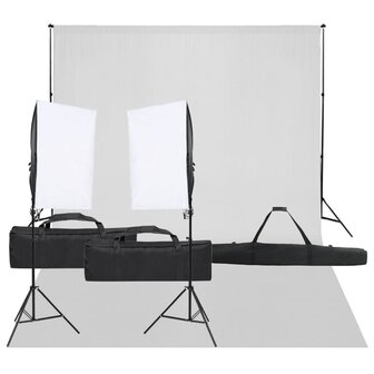 Fotostudioset met verlichtingsset en achtergrond 1