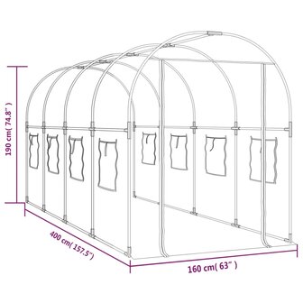 Tuinkas 160x400x190 cm PVC en gepoedercoat staal transparant 6