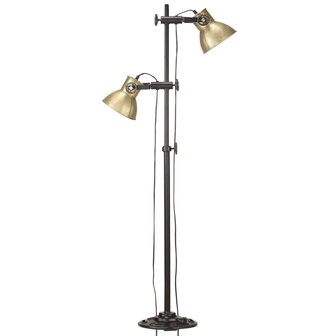 Vloerlamp met 2 lampenkappen E27 gietijzer messingkleurig 3