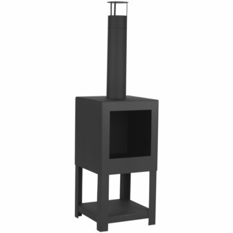Esschert Design Tuinhaard met houtopslag zwart FF410 1