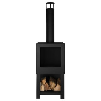 Esschert Design Tuinhaard met houtopslag zwart FF410 3