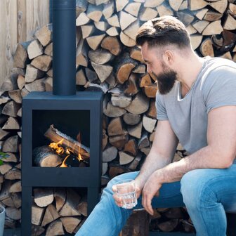 Esschert Design Tuinhaard met houtopslag zwart FF410 4