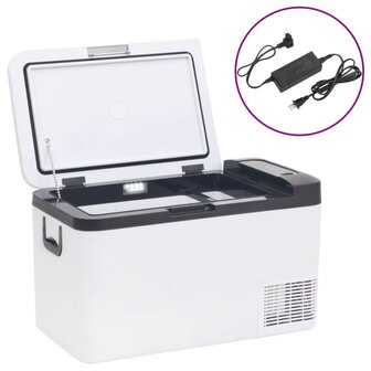 Koelbox met handvat en adapter 25 L PP &amp; PE zwart en wit 1