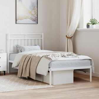 Bedframe met hoofdbord metaal wit 90x190 cm 1