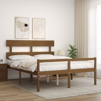 Seniorenbed met hoofdbord massief hout honingbruin 3