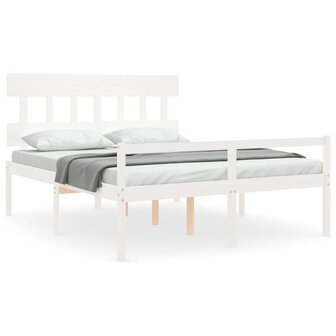 Seniorenbed met hoofdbord massief hout wit 2