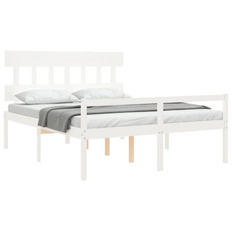 Seniorenbed met hoofdbord massief hout wit 4
