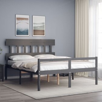 Seniorenbed met hoofdbord massief hout grijs 1