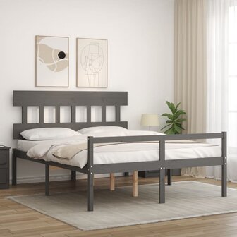 Seniorenbed met hoofdbord massief hout grijs 3